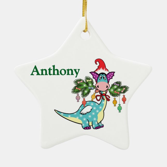 Personalized Dino Christmas  Julgransprydnad Keramik (Baksidan)