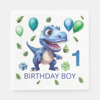 Personalized Dino Party Paper Napkins 1st B-day Pappersservett