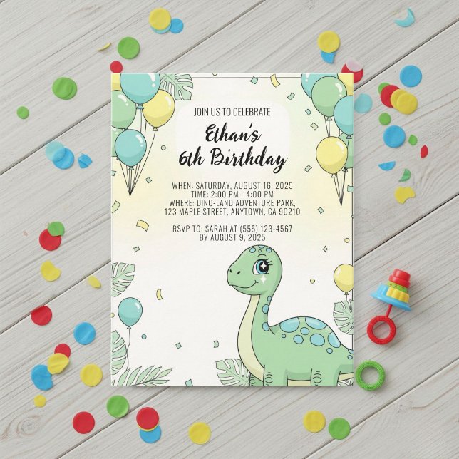 Personalized Dinosaur Birthday Invitation Inbjudningar (Skapare uppladdad)