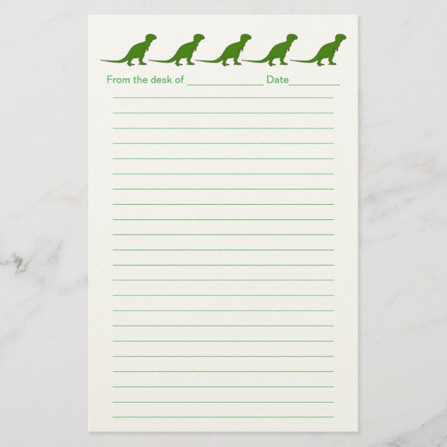 Personalized Dinosaur Lined Stationery for Kids Brevpapper (Framsida)