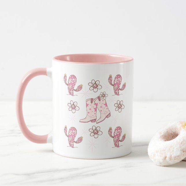 Personalized Disco Cowgirl Boot and Cactus Coffee Mugg (Med munk)