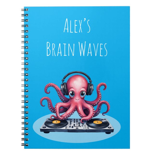 Personalized DJ Octopus Brain Waves Design Anteckningsbok (Framsidan)