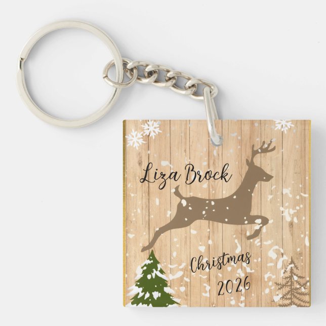 Personalized doe Christmas bauble wooden backgroun (Framsidan)
