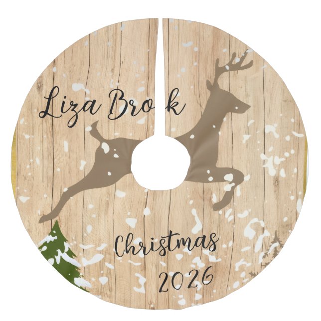 Personalized doe Christmas bauble wooden backgroun Julgransmatta Borstad Polyester (Framsidan)