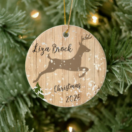 Personalized doe Christmas bauble wooden backgroun Julgransprydnad Keramik