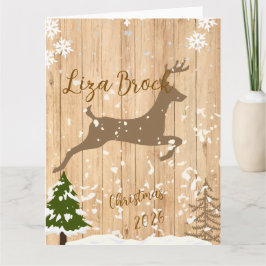 Personalized doe Christmas bauble wooden backgroun Kort
