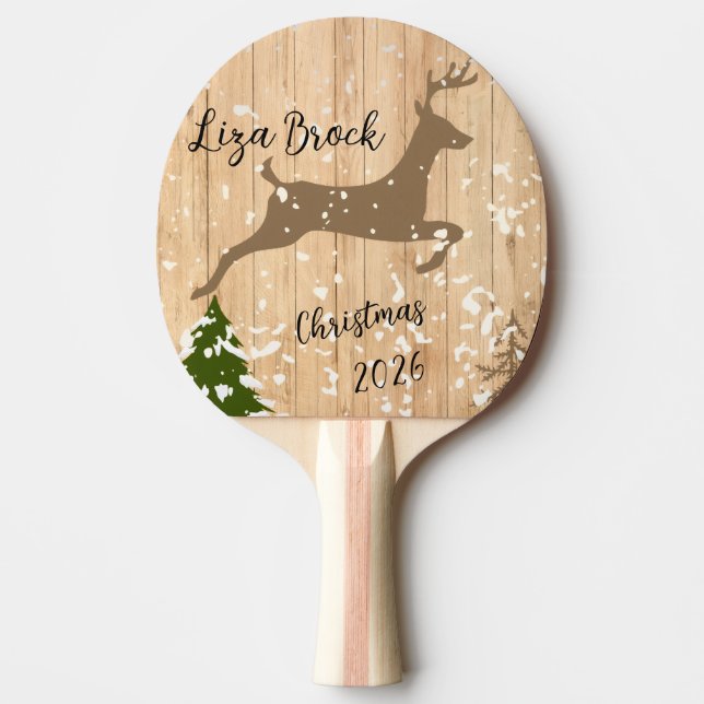 Personalized doe Christmas bauble wooden backgroun Pingisracket (Framsidan)