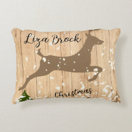 Personalized doe Christmas bauble wooden backgroun Prydnadskudde