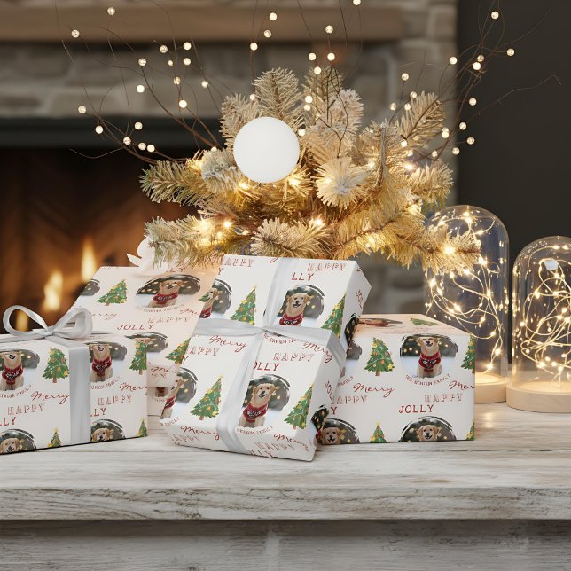 Personalized Dog and Family Photo Christmas Tree Presentpapper (Skapare uppladdad)