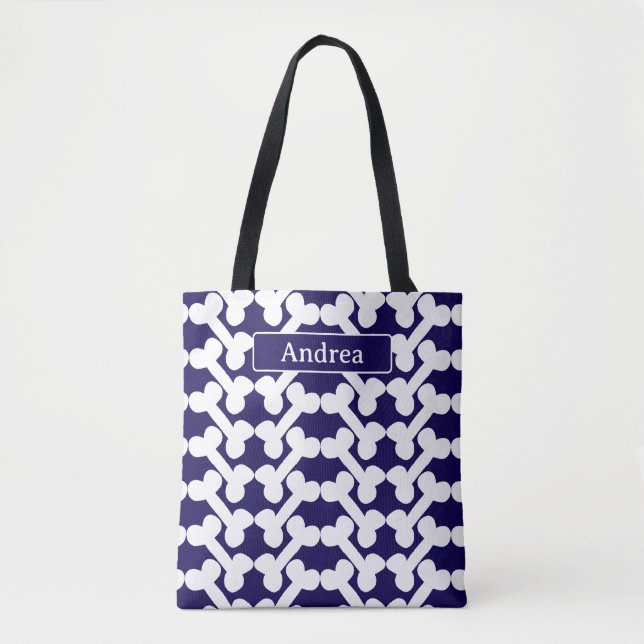 Personalized Dog Bone Pattern Navy White Modern  Tygkasse (Framsida)