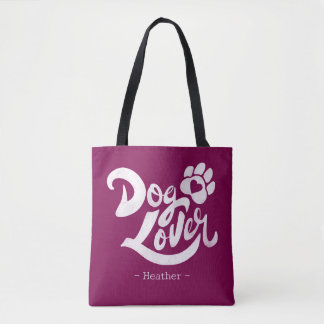 Personalized Dog Lover Hand-Lettered Burgundy Tygkasse