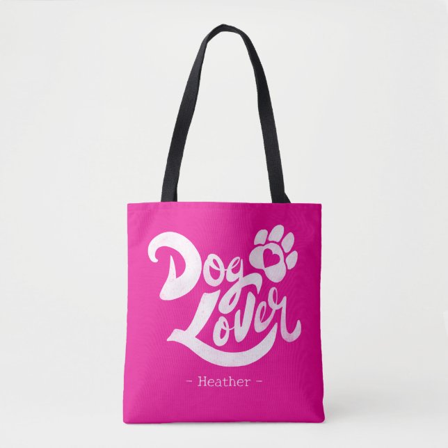 Personalized Dog Lover Hand-Lettered Hot Pink Tygkasse (Framsida)