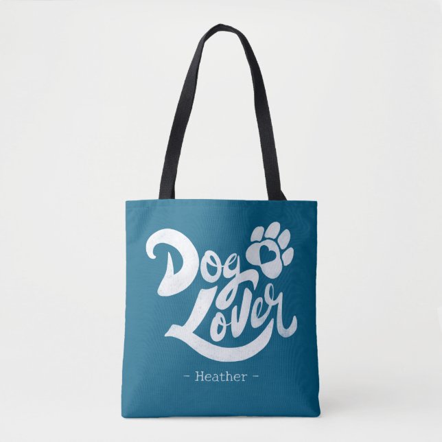 Personalized Dog Lover Hand-Lettered Ocean Blue Tygkasse (Framsida)
