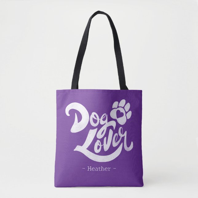 Personalized Dog Lover Hand-Lettered Purple Tygkasse (Framsida)