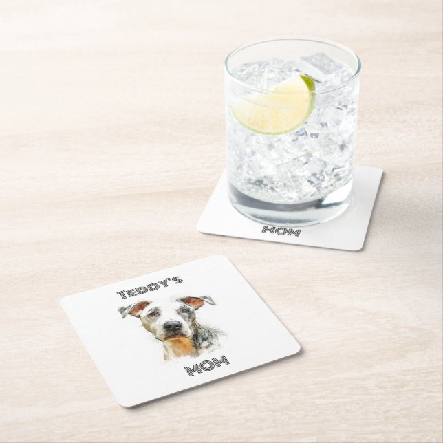 Personalized Dog Mom Paper Coaster | Custom Gift Underlägg Papper Kvadrat (Insitu)