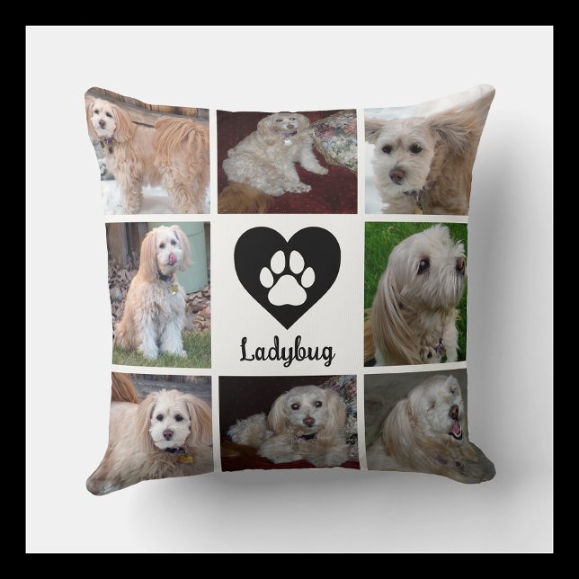 Personalized Dog Photo Collage with Custom Name Kudde (Skapare uppladdad)