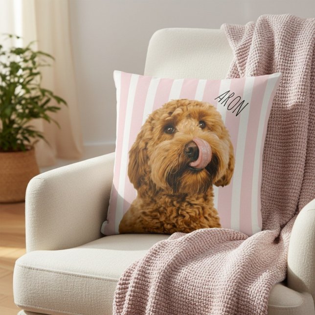Personalized Dog Photo | Custom Pet Name Pink Kudde (Skapare uppladdad)