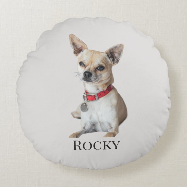 Personalized Dog Photo | Custom Pet Name  Rund Kudde (Framsidan)