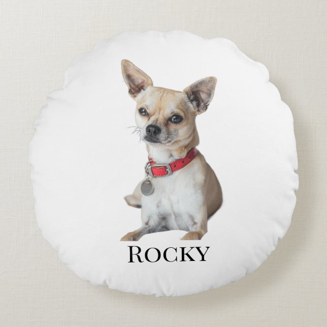 Personalized Dog Photo | Custom Pet Name  Rund Kudde (Framsidan)