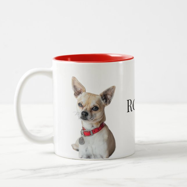Personalized Dog Photo | Custom Pet Name  Två-Tonad Mugg (Vänster)