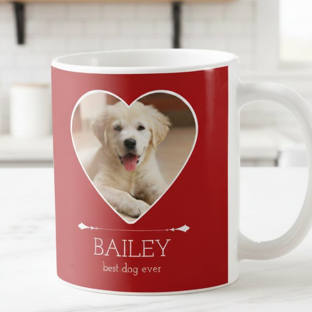 Personalized Dog Photo Kaffemugg (cute red best dog ever mug with custom puppy dog photo in heart frame, gift for dog parents )
