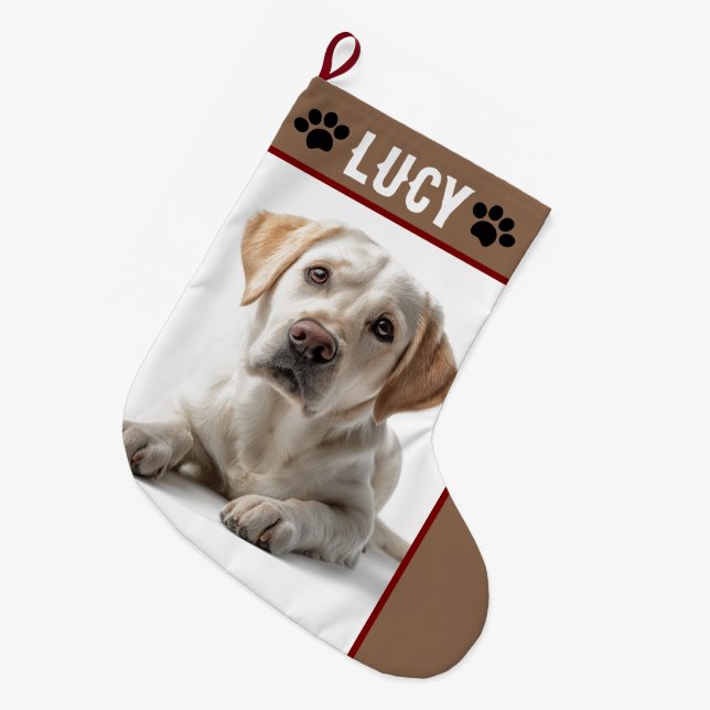 Personalized Dog Photo & Name | Christmas Stocking Stor Julstrumpa (Framsidan (Hängande))