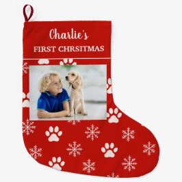 Personalized Dog Photo Name First Christmas Dog Stor Julstrumpa