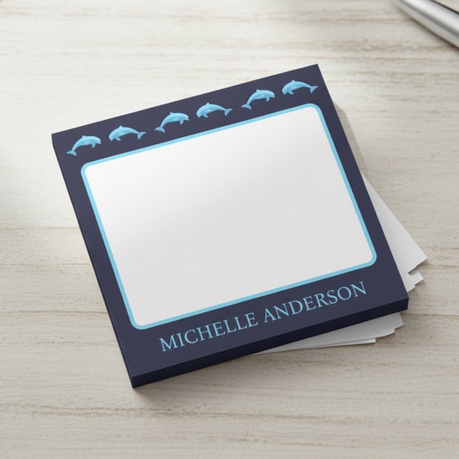 Personalized Dolphins Notes with Name Post-it Block (Custom name post-it notes for dolphin lovers.)