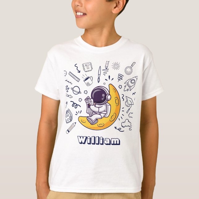 Personalized Doodle Space Planets Back to School T Shirt (Framsida)