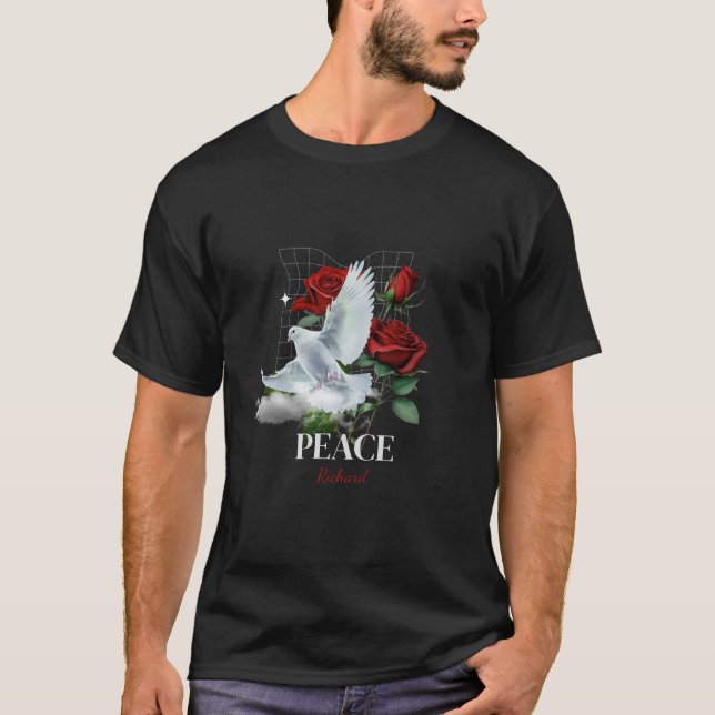 Personalized Dove Rose Black Dark T-Shirt Design (Framsida)