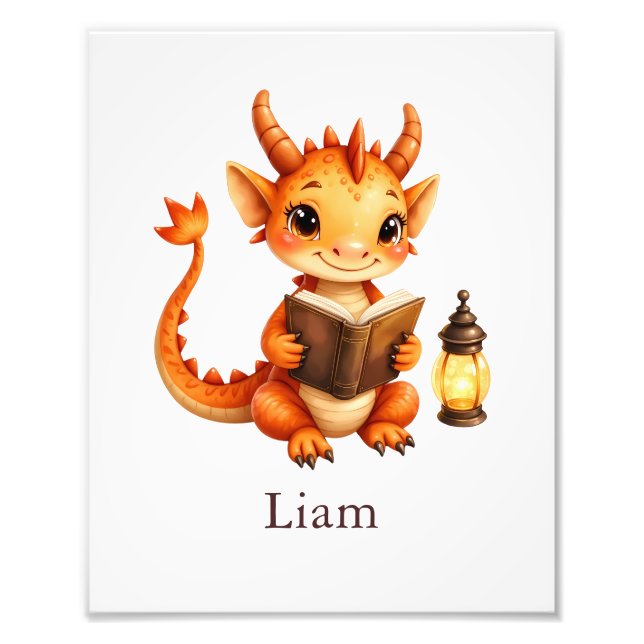 Personalized Dragon Art Print Custom Nursery Kids  Fototryck (Framsidan)