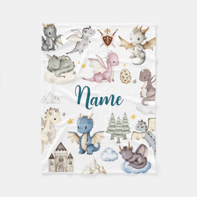 Personalized Dragon Baby Blanket with Name Fleecefilt (Framsidan)