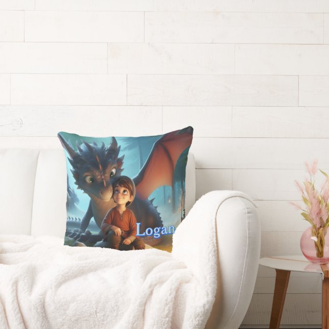 Personalized Dragon & Boy Adventure Throw Pillow Kudde (Soffa)