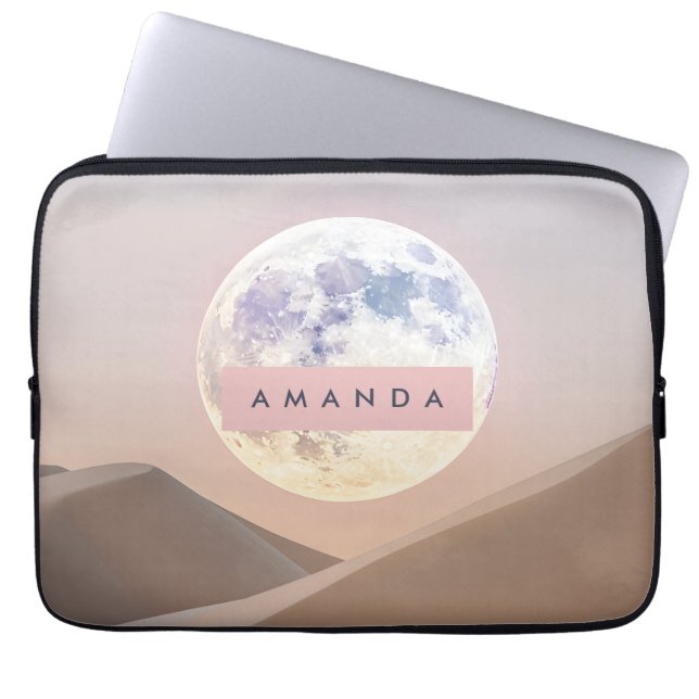 Personalized Dreamy Full Moon Over Desert  Laptop Fodral (Framsidan)