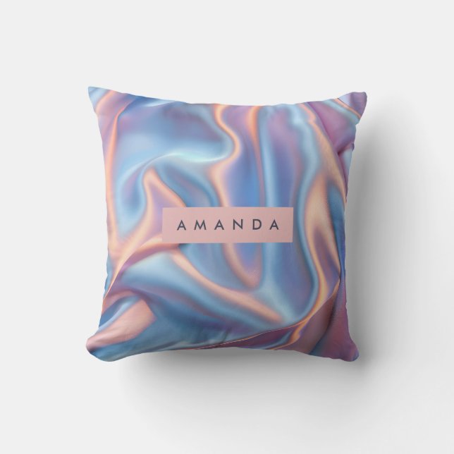 Personalized Dreamy Pastel Iridescent Satin Waves  Kudde (Framsida)
