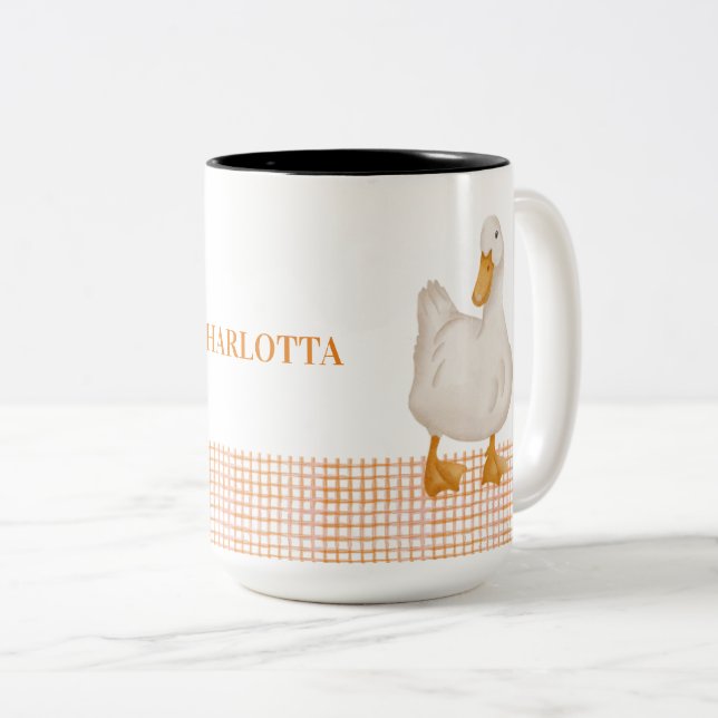 Personalized Duck – Cute Farm Animal Design  Två-Tonad Mugg (Framsida höger)
