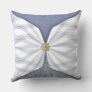 Personalized Dusty Blue Textile Illusion Kudde