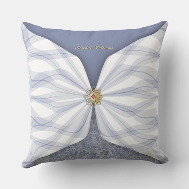 Personalized Dusty Blue Textile Illusion Kudde (Baksida)