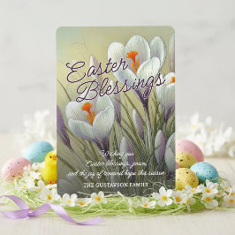Personalized Easter Blessings Crocus Floral Card Julkort