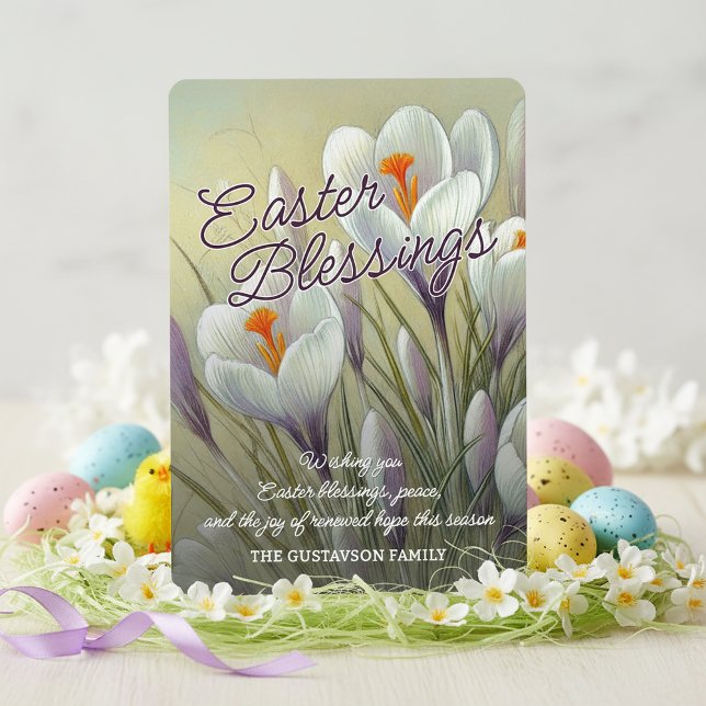 Personalized Easter Blessings Crocus Floral Card Julkort (Skapare uppladdad)