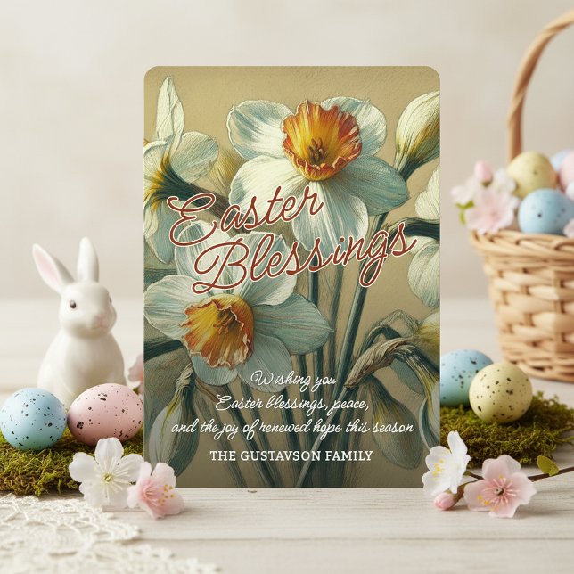Personalized Easter Blessings Daffodil Floral Card Julkort (Skapare uppladdad)