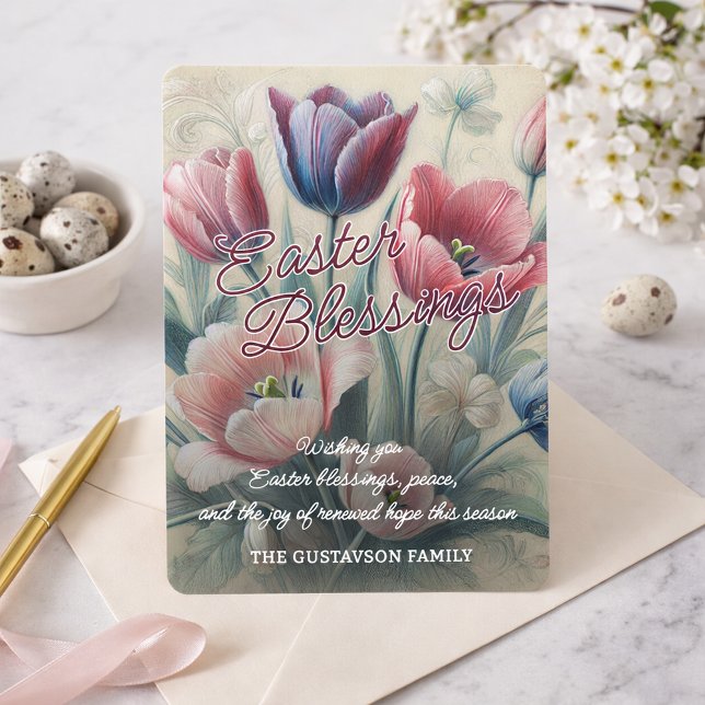 Personalized Easter Blessings Tulips Floral Card Julkort (Skapare uppladdad)