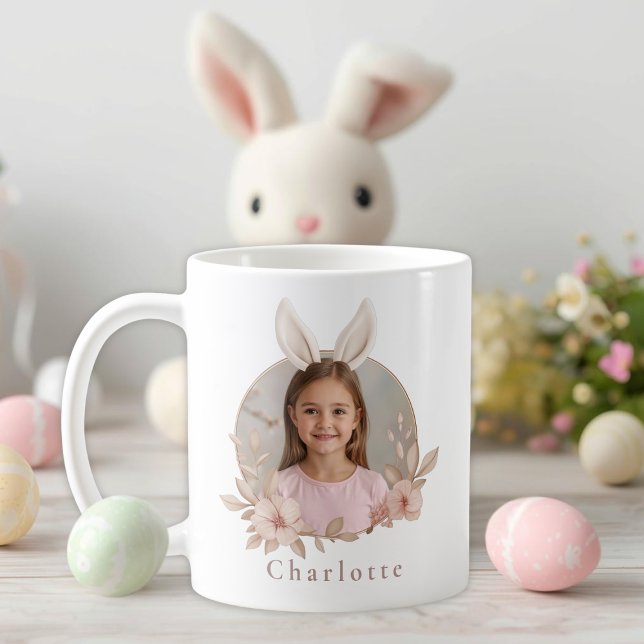 Personalized Easter Bunny Photo Mug for Girls Kaffemugg (Skapare uppladdad)