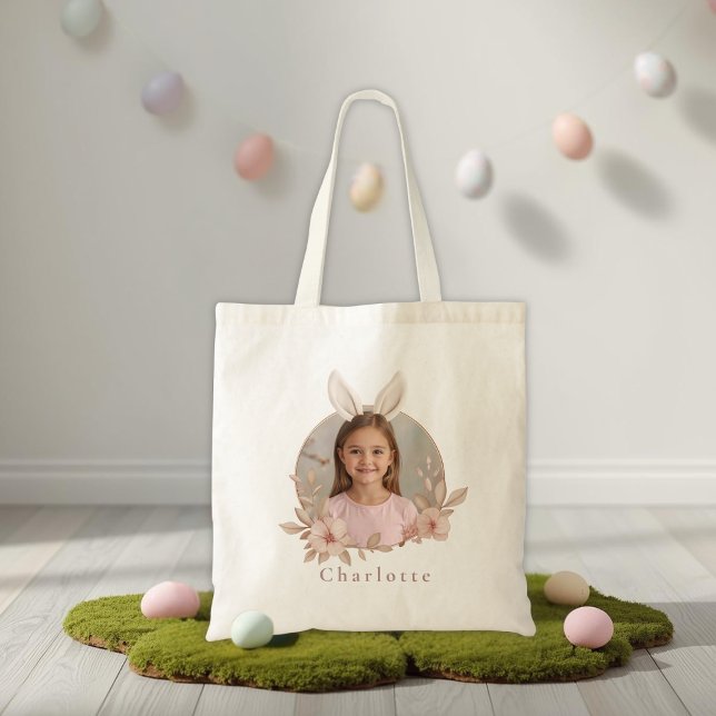 Personalized Easter Bunny Photo Tote Bag  Tygkasse (Skapare uppladdad)