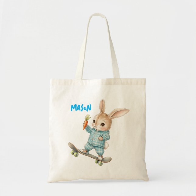 Personalized Easter Bunny Skateboard Tote Bag Tygkasse (Framsidan)