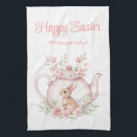 Personalized Easter Bunny Teapot Family  Kökshandduk<br><div class="desc">Personalized Easter Bunny Teapot Family kitchen towel. Celebrate Easter with this cute personalized towel featuring a sweet bunny peeks from a pink floral teapot, surrounded by pastel flowers. Customize with your family name for a special touch. Perfect for your morning coffee or tea, this mug makes a wonderful gift for...</div>
