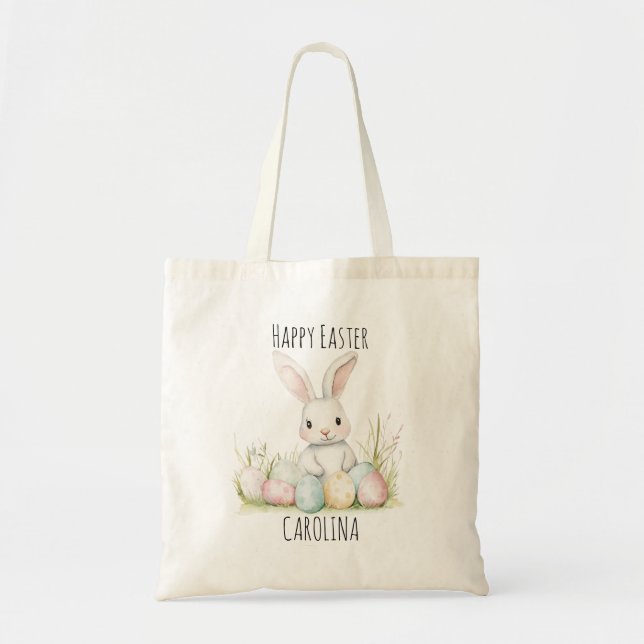 Personalized Easter Bunny Tote Bag Tygkasse (Framsidan)