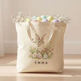 Personalized Easter Bunny Tote Bag with Name Tygkasse