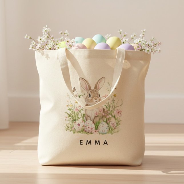 Personalized Easter Bunny Tote Bag with Name Tygkasse (Skapare uppladdad)