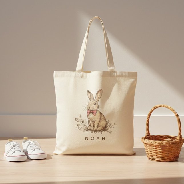 Personalized Easter Bunny Tote Bag with Name Tygkasse (Skapare uppladdad)